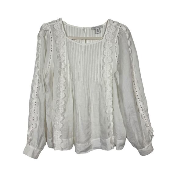 Nordstrom Signature White Peasant Blouse Medium Embroidered Lace Applique Boho - Picture 2 of 8